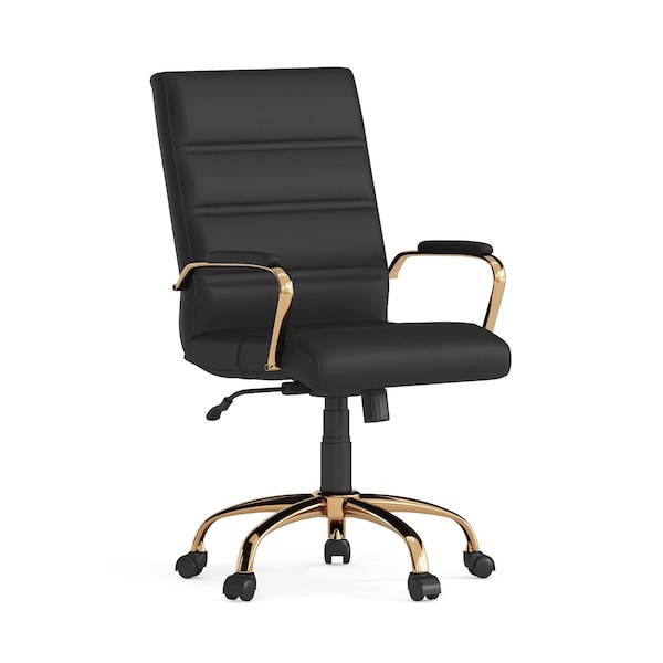 Flash Furniture Black Leather Gold Frame Mid-Back Chair GO-2286M-BK-GLD-GG - main
